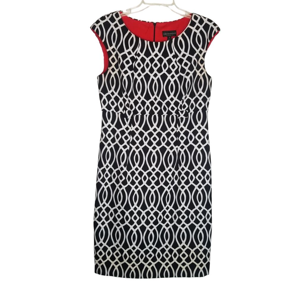 ❤️2/$12 Connected Apparel Women's Dress Black White Geometric Print Size 12 - Picture 2 of 9
